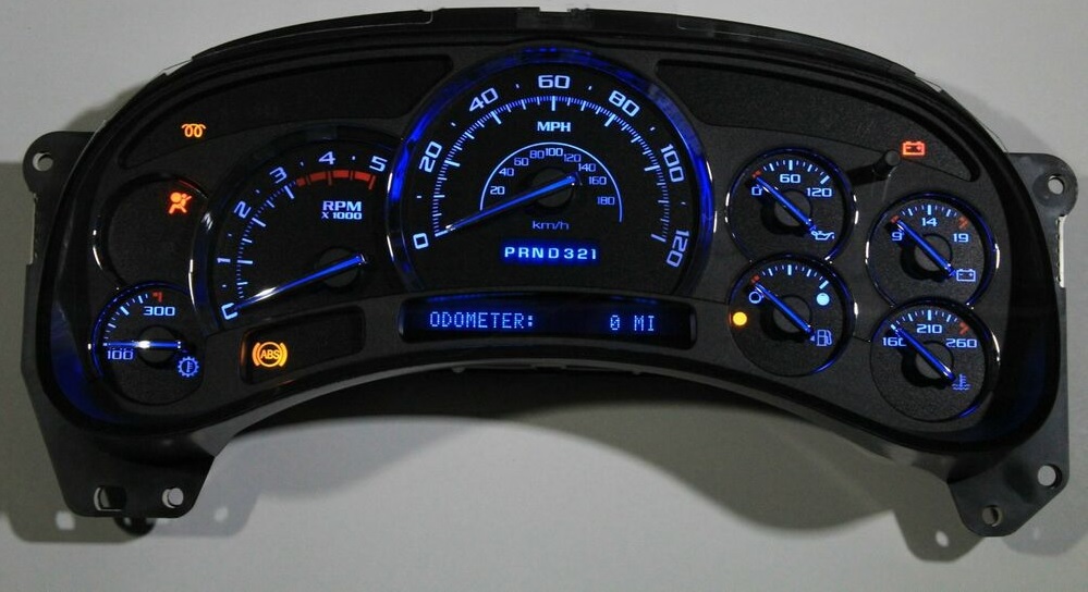 This customer had a total rebuild done with custom blue needles, blue faced odometer readout as well as blue LEDS installed.